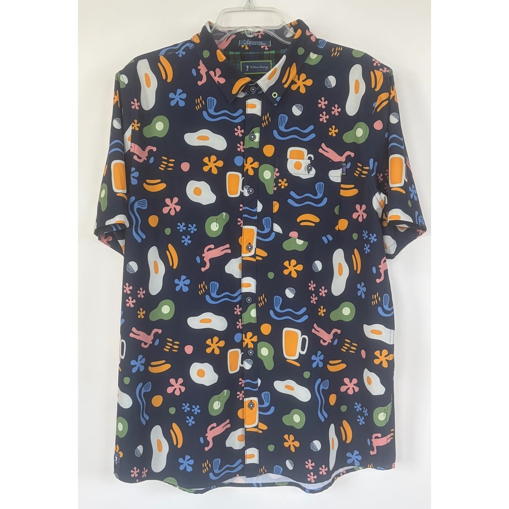William Murray Golf Shirt Men Large Breakfast Ball Navy Button Down Short Sleeve